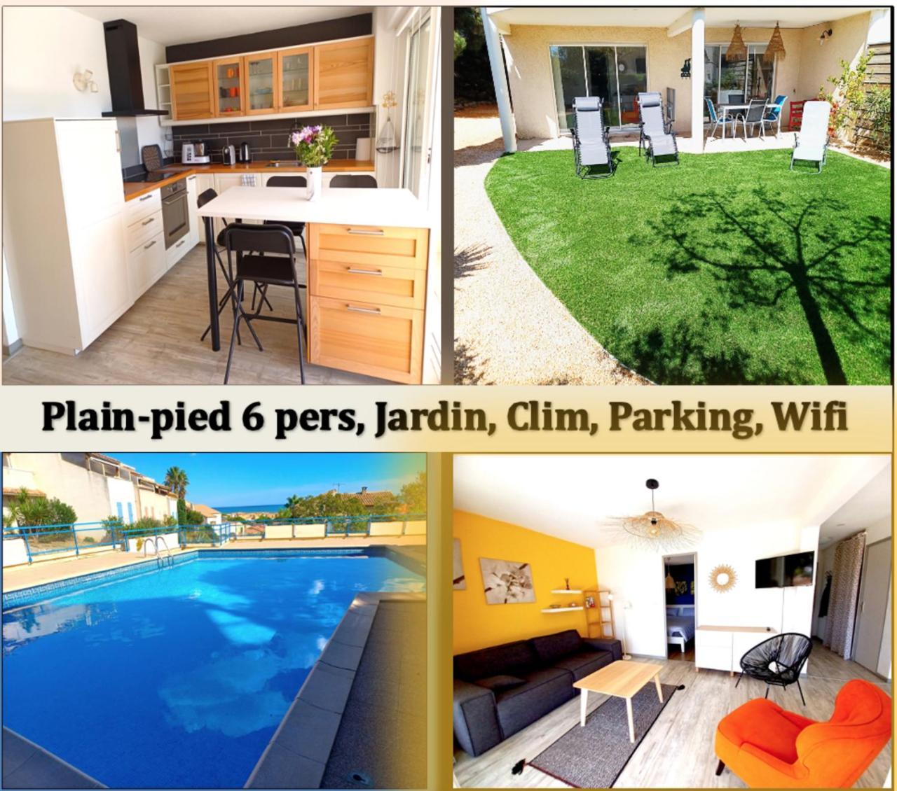 Plain-Pied Jardin 6 Personnes Clim Vue Mer Parking Wifi Terrasse Piscine Dans La Residence Saint-Pierre-la-Mer  المظهر الخارجي الصورة