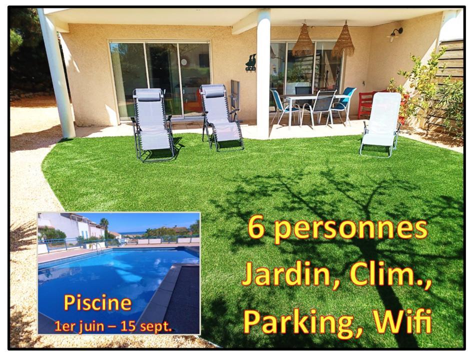 Plain-Pied Jardin 6 Personnes Clim Vue Mer Parking Wifi Terrasse Piscine Dans La Residence Saint-Pierre-la-Mer  المظهر الخارجي الصورة